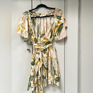 Pookie and Sebastian Aladore Cream Floral Mini Wrap Dress 3/4 Sleeve Dress New